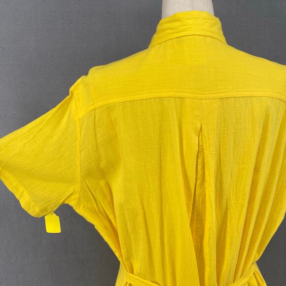 Vtg 80s 90s Two Potato Button Down Tie Back Short Sleeve Maxi Dress M Yellow NOS - Picture 6 of 16